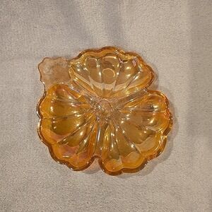 Vintage Marigold Carnival Glass Candy Dish, Hibiscus~ Jeannette Glass Company